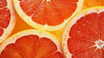 Closeup of rosy citrus blood orange wrapped establishment. Video animation