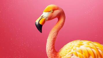 Pink flamingo in yellow establishment. video