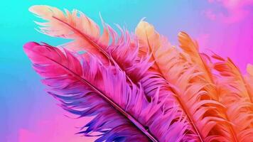 acolchado palma árbol en cielo Fundación acondicionado en energizado rociado arco iris neón pastel colores. vídeo animación video