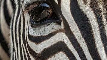 Closeup shot of a zebra eye. AI Generated video