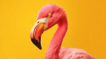 Pink flamingo in yellow establishment. video