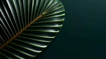 detailopname van briljant palm blad Aan hypothetisch ellendig groen verpakt vestiging. video animatie