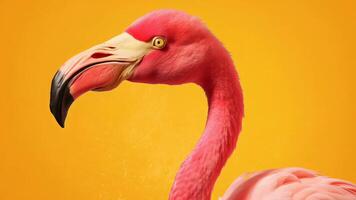 Rosa Flamingo im Gelb Stiftung. ai generiert video