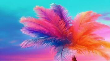 imbottito palma albero su cielo istituzione condizionato nel eccitato cosparso arcobaleno neon pastello colori. video animazione
