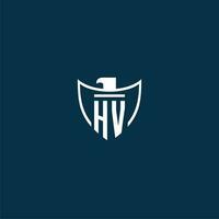 HV initial monogram logo for shield with eagle image vector design