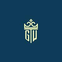 GW initial monogram shield logo design for crown vector image