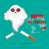 World No Tobacco Day greetings with a broken cigarette emits skull shaped smoke vector