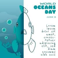 World Oceans Day template with a half front view fish vector