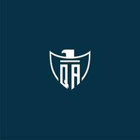 QA initial monogram logo for shield with eagle image vector design