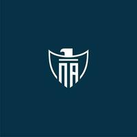 NA initial monogram logo for shield with eagle image vector design