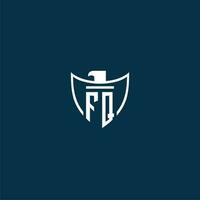 FQ initial monogram logo for shield with eagle image vector design