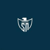 SM initial monogram logo for shield with eagle image vector design