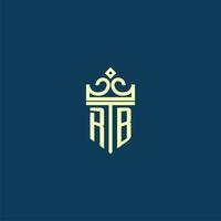RB initial monogram shield logo design for crown vector image