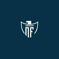 NF initial monogram logo for shield with eagle image vector design