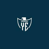 YE initial monogram logo for shield with eagle image vector design