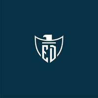 ED initial monogram logo for shield with eagle image vector design