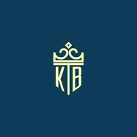 KB initial monogram shield logo design for crown vector image