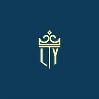 LY initial monogram shield logo design for crown vector image