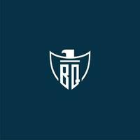 BQ initial monogram logo for shield with eagle image vector design