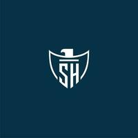 SH initial monogram logo for shield with eagle image vector design