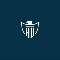 HU initial monogram logo for shield with eagle image vector design