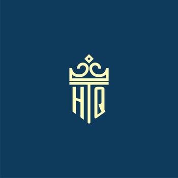 HQ initial monogram shield logo design for crown vector image