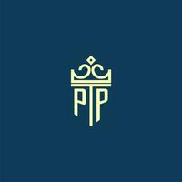 PP initial monogram shield logo design for crown vector image