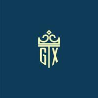 GX initial monogram shield logo design for crown vector image