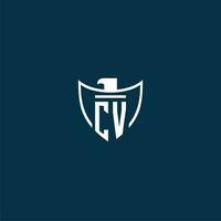 CV initial monogram logo for shield with eagle image vector design