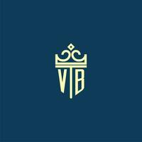 VB initial monogram shield logo design for crown vector image