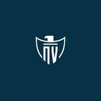 NV initial monogram logo for shield with eagle image vector design