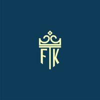 FK initial monogram shield logo design for crown vector image