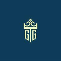 GG initial monogram shield logo design for crown vector image