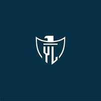 YL initial monogram logo for shield with eagle image vector design
