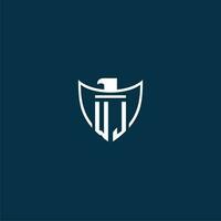 WJ initial monogram logo for shield with eagle image vector design