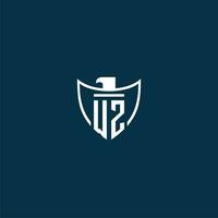 WZ initial monogram logo for shield with eagle image vector design