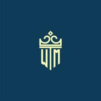 WM initial monogram shield logo design for crown vector image