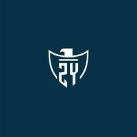 ZY initial monogram logo for shield with eagle image vector design