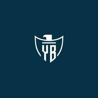 YB initial monogram logo for shield with eagle image vector design