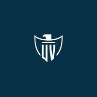 WV initial monogram logo for shield with eagle image vector design