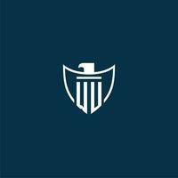 WU initial monogram logo for shield with eagle image vector design