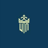 WN initial monogram shield logo design for crown vector image