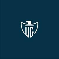 WG initial monogram logo for shield with eagle image vector design