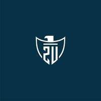 ZU initial monogram logo for shield with eagle image vector design