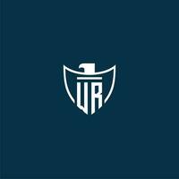WR initial monogram logo for shield with eagle image vector design