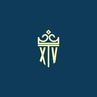 XV initial monogram shield logo design for crown vector image