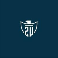 ZW initial monogram logo for shield with eagle image vector design