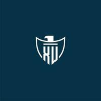 XW initial monogram logo for shield with eagle image vector design