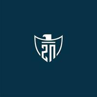 ZN initial monogram logo for shield with eagle image vector design