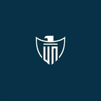 WN initial monogram logo for shield with eagle image vector design